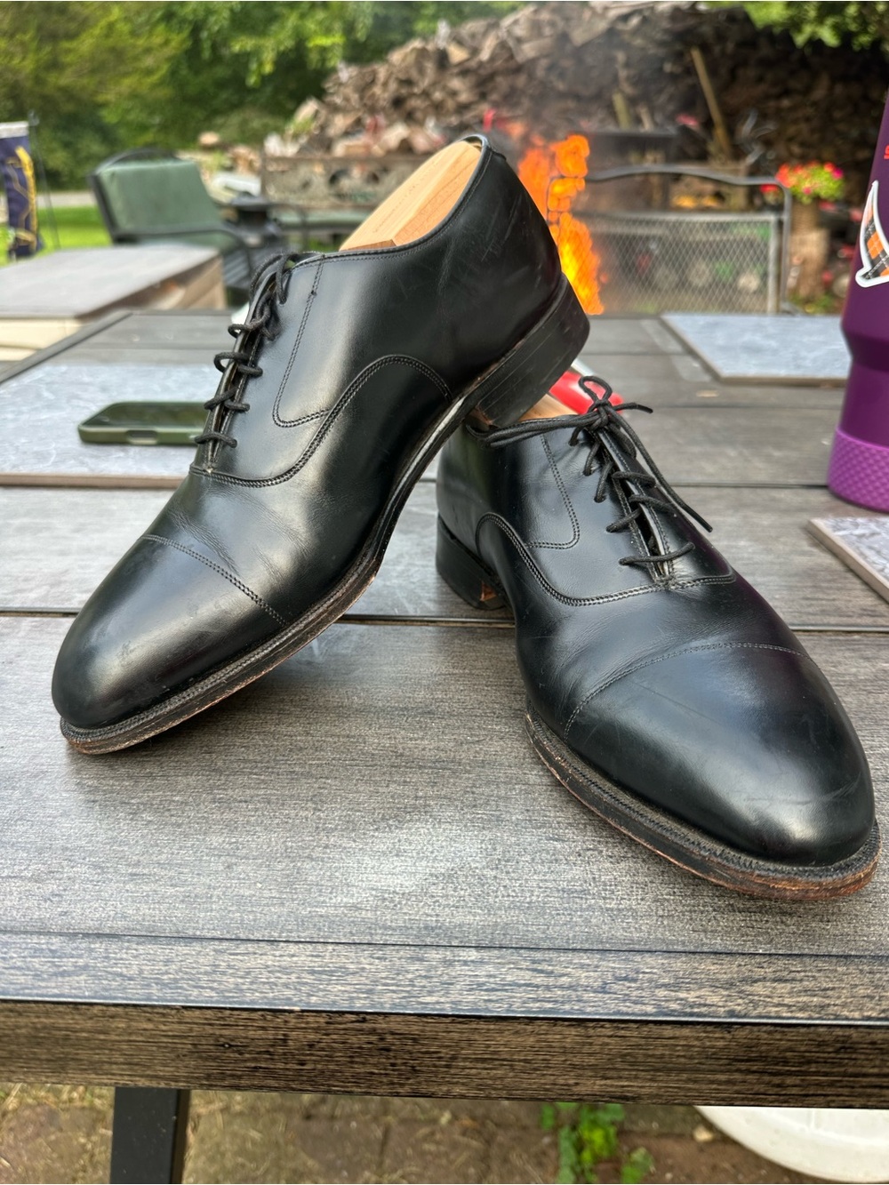 Johnston & Murphy Black Leather Cap-Toe Derby Oxfords